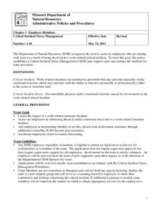 Missouri Department of Natural Resources Administrative Policies and Procedures Chapter 1 Employee Relations Critical Incident Stress Management