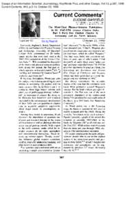 Essays of an Information Scientist: Journalology, KeyWords Plus, and other Essays, Vol:13, p.387, 1990 Current Contents, #43, p.3-14, October 22, 1990 Current Ck3mrnerits” EUGENE GARFIELD INSTITUTE FOR SCIENTIFIC INFOR