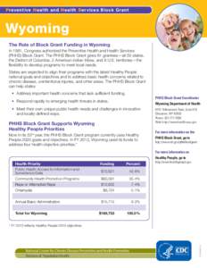Preventive Health and Health Services Block Grant  Wyoming The Role of Block Grant Funding in Wyoming In 1981, Congress authorized the Preventive Health and Health Services (PHHS) Block Grant. The PHHS Block Grant gives 