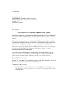 22 April[removed]Mr Sebastian Roberts General Manager Regulatory Affairs - Electricity Australian Competition and Consumer Commission PO Box 1199