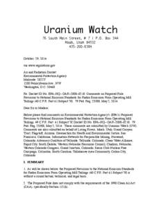 Uranium Watch 76 South Main Street, # 7 | P.O. Box 344 Moab, Utah26OOctober 29, 2014
