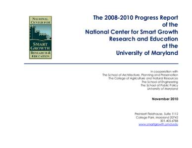 The[removed]Progress Report of the National Center for Smart Growth Research and Education at the University of Maryland