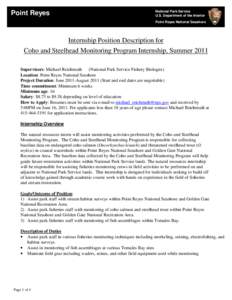 Internship / Point Reyes / Coho salmon / Steelhead / Geography of California / West Marin / Fish