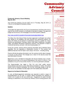 Community Advisory Council CARROLL COUNTY PUBLIC SCHOOLS MISSION