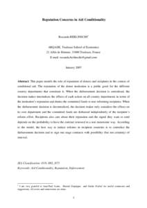 Reputation Concerns in Aid Conditionality  Ruxanda BERLINSCHI1 ARQADE, Toulouse School of Economics 21 Allée de Brienne, 31000 Toulouse, France