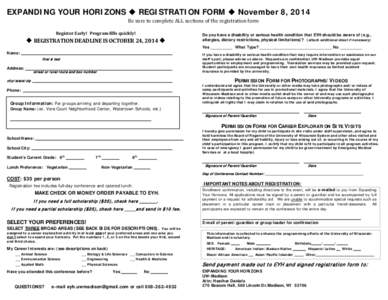 EXPANDING YOUR HORIZONS  REGISTRATION FORM  November 6, 2010