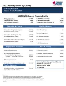 2012 Poverty Profile by County US Poverty Rate 15.3% Alabama Poverty Rate 19.0% MARENGO County Poverty Profile Total population: