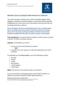 Carers wanted for dementia and delirium study