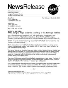 NewsRelease National Aeronautics and Space Administration Langley Research Center Hampton, Virginia[removed]