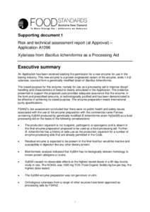 Supporting document 1 Risk and technical assessment report (at Approval) – Application A1096 Xylanase from Bacillus licheniformis as a Processing Aid  Executive summary