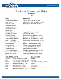 Reference Series  Territorial Governors of Idaho Number[removed]Name