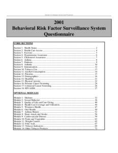 Centers for Disease Control and Prevention[removed]Behavioral Risk Factor Surveillance System Questionnaire CORE SECTIONS