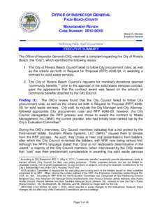 OFFICE OF INSPECTOR GENERAL PALM BEACH COUNTY MANAGEMENT REVIEW CASE NUMBER: Sheryl G. Steckler