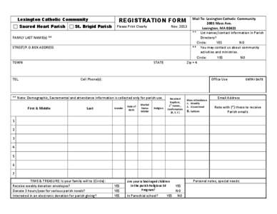 Lexington Catholic Community Sacred Heart Parish St. Brigid Parish  REGISTRATION FORM