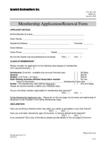 Ipswich Bushwalkers Inc. P.O. Box 436 BOOVAL Ipswich[removed]Membership Application/Renewal Form