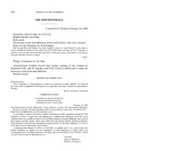 158  JOURNAL OF THE ASSEMBLY THE NINETEENTH DAY _____________ CARSON CITY (Friday), February 20, 2009