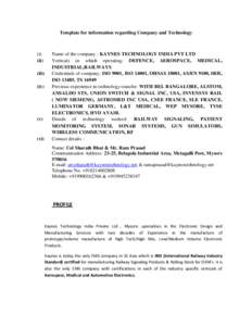 Template for information regarding Company and Technology  (i) (ii) (iii) (iv)