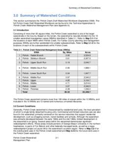 Summary of Watershed Conditions  3.0 Summary of Watershed Conditions This section summarizes the Pohick Creek Draft Watershed Workbook (September[removed]The full Pohick Creek Draft Watershed Workbook can be found in the 