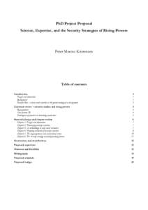 PhD Project Proposal Science, Expertise, and the Security Strategies of Rising Powers Peter Marcus Kristensen  Table of contents