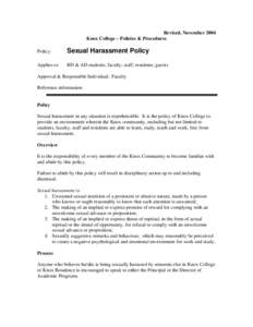 Revised, November 2004 Knox College – Policies & Procedures Policy: Sexual Harassment Policy
