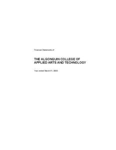 Financial Statements of  THE ALGONQUIN COLLEGE OF APPLIED ARTS AND TECHNOLOGY Year ended March 31, 2003