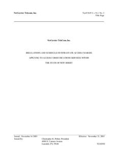 NetCarrier Telecom, Inc.  Tariff B.P.U.– N.J. No. 2 Title Page  NetCarrier TeleCom, Inc.