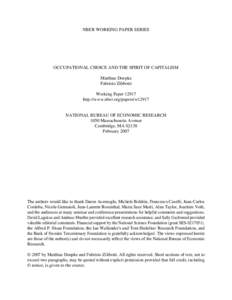 NBER WORKING PAPER SERIES  OCCUPATIONAL CHOICE AND THE SPIRIT OF CAPITALISM Matthias Doepke Fabrizio Zilibotti Working Paper 12917