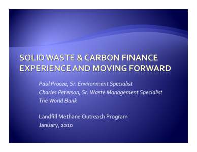 Solid Waste and Carbon Finance Experience and Moving Foward