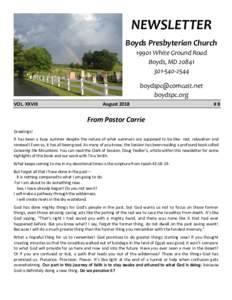 NEWSLETTER Boyds Presbyterian ChurchWhite Ground Road Boyds, MD2544 