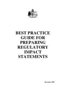 Best Practice Guide for Preparing Regulatory Impact Statements (December 2003)