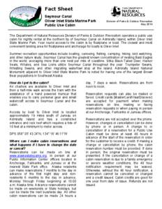 Fact Sheet Seymour Canal Oliver Inlet State Marine Park Public Use Cabin  Division of Parks & Outdoor Recreation