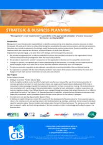 STRATEGIC & BUSINESS PLANNING “Management’s most fundamental responsibility is the appropriate allocation of scarce resources.” Beinhocker and Kaplan 2002 Introduction Management’s most fundamental responsibility