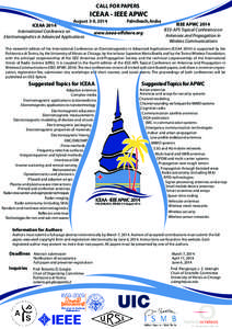 CALL FOR PAPERS  ICEAA - IEEE APWC Palm Beach, Aruba August 3-9, 2014