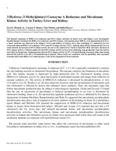 3-Hydroxy-3-Methylglutaryl Coenzyme A Reductase and Mevalonate Kinase Activity in Turkey Liver and Kidney