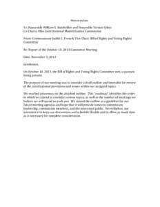 Memorandum  To: Honorable William G. Batchelder and Honorable Vernon Sykes. Co-Chairs, Ohio Constitutional Modernization Commission