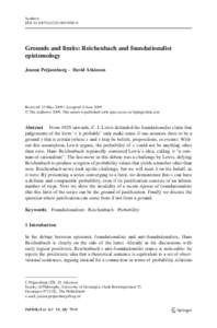 Synthese DOIs11229Grounds and limits: Reichenbach and foundationalist epistemology Jeanne Peijnenburg · David Atkinson