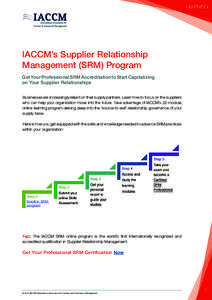 LEARNING  IACCM’s Supplier Relationship Management (SRM) Program Get Your Professional SRM Accreditation to Start Capitalizing on Your Supplier Relationships