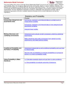 Mathematics Model Curriculum This is the October 2013 version of the High School Mathematics Model Curriculum for the conceptual category Statistics and Probability. (Note: The conceptual categories Number and Quantity, 