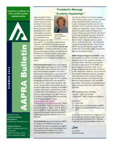 AAPRA Bulletin  SUMMER 2012 American Academy for Park and Recreation