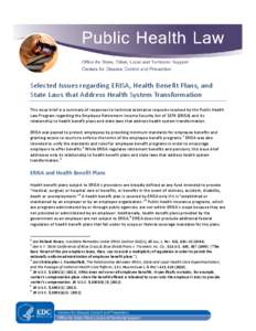 Selected Issues regarding ERISA, Health Benefit Plans, and State Laws that Address Health System Transformation