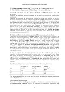 Cellular Physiology supplementary notes- Dr Bill Phillips  S U P P L E M E N T A R Y N O T ES F O R C E LL U L A R N E U R O P H Y SI O L O G Y D r W . D . Philli ps, D epa rt m e nt o f P hy siolo g y, U niv ersi ty o f