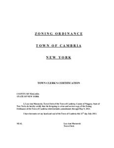 ZONING ORDINANCE TOWN OF CAMBRIA NEW YORK TOWN CLERK’S CERTIFICATION