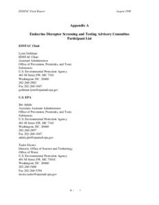 EDSTAC Final Report  August 1998 Appendix A Endocrine Disruptor Screening and Testing Advisory Committee