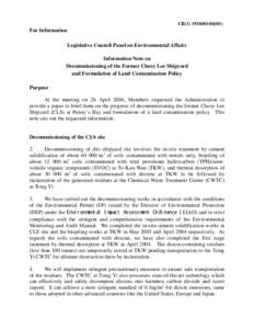 CB[removed])  For Information Legislative Council Panel on Environmental Affairs Information Note on Decommissioning of the Former Cheoy Lee Shipyard