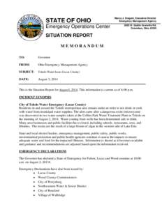 Microsoft Word - SITREP - Toledo Water Incident[removed]doc