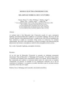 MODELO ELECTROATMOSFERICO DEL RELAMPAGO SOBRE EL RIO CATATUMBO. Falcón, Nelson.(1)*; Pitter, Williams.(2); Muñoz, Angel.(2);