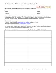 Worksheet 2. Historical events