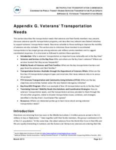 METROPOLITAN TRANSPORTATION COMMISSION COORDINATED PUBLIC TRANSIT–HUMAN SERVICES TRANSPORTATION PLAN UPDATE APPENDIX G. VETERANS’ TRANSPORTATION NEEDS Appendix G. Veterans’ Transportation Needs