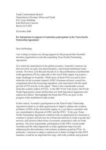 Trade Commitments Branch  Department of Foreign Affairs and Trade  R.G. Casey Building  John McEwen Crescent  Barton ACT 0221  30 October 2008 