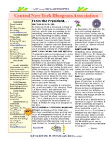 MAY 2009 CNYBA NEWSLETTER  1 Central New York Bluegrass Association PRESIDENT